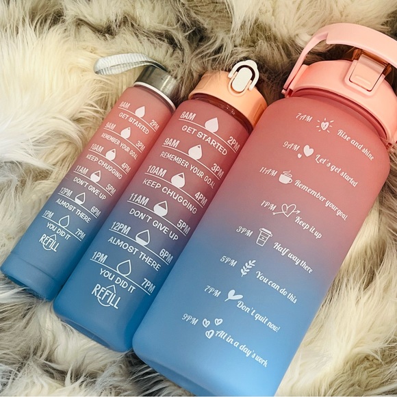 3pc Water Bottle Set Leakproof cotton candy ombré colors 64oz, 32oz, 12oz - Picture 4 of 4